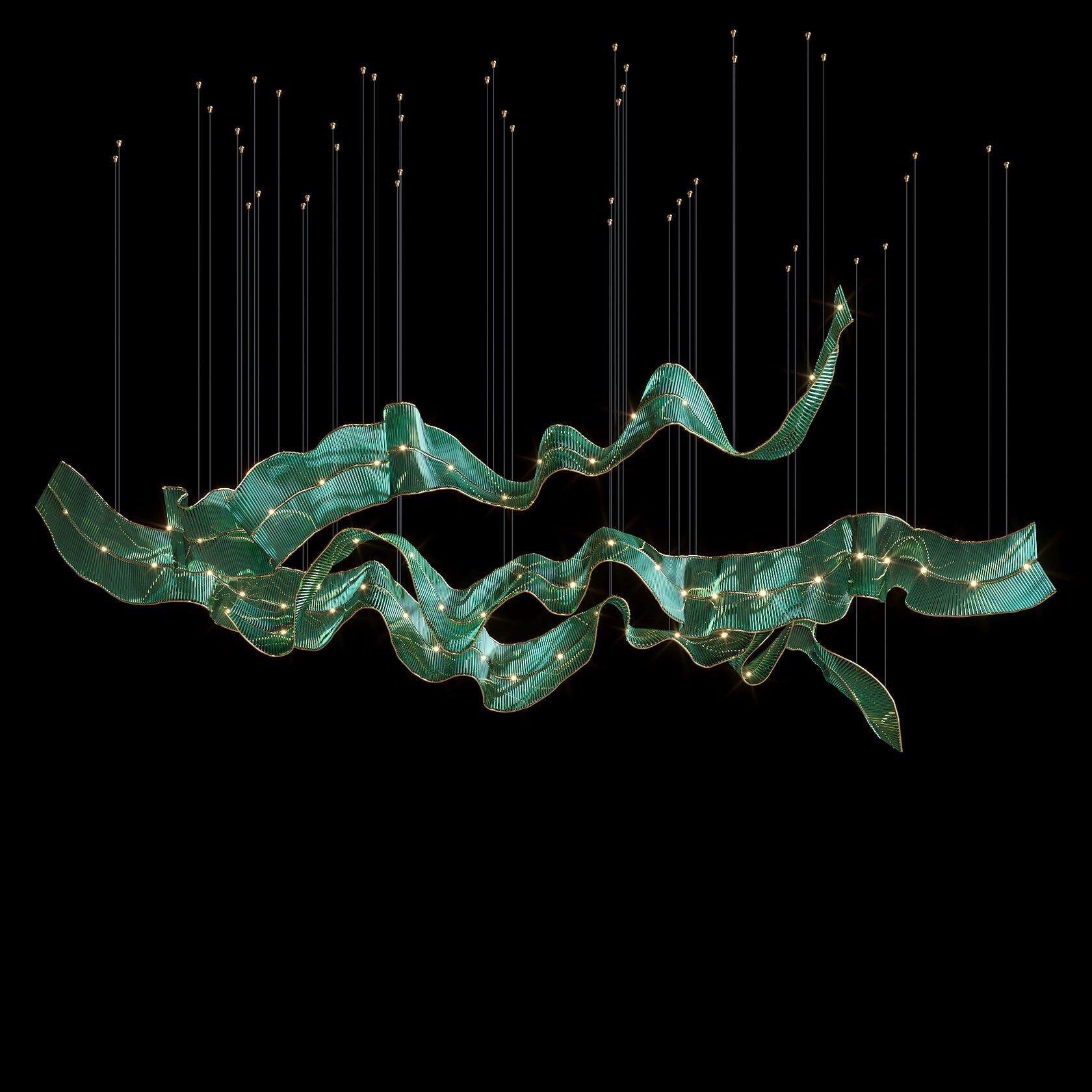 Green Ribbon Wave Chandelier
