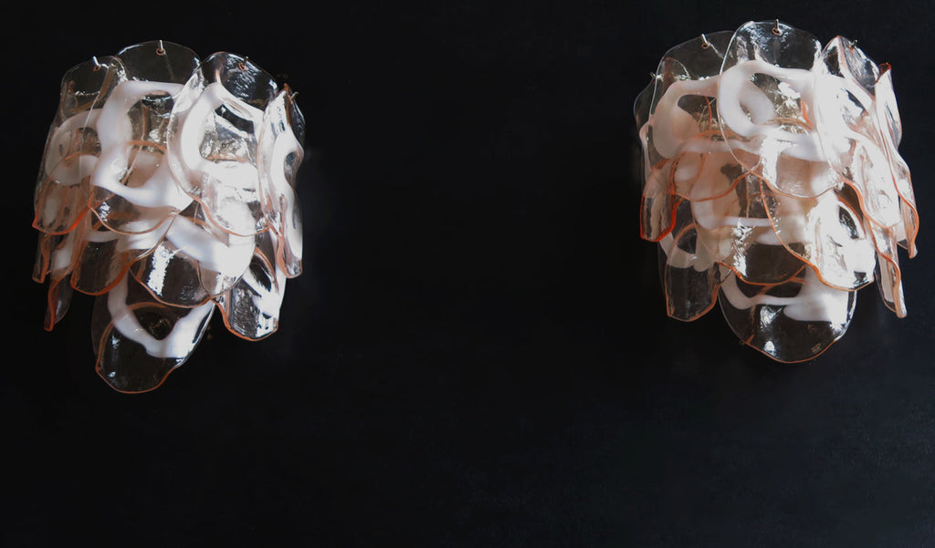 Murano Wall Lamp | 10 Pink Crostoli Glass | Set of 2