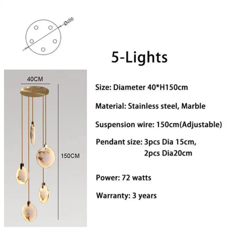 Moonshade Alabaster Disc Stairwell Lighting Chandelier