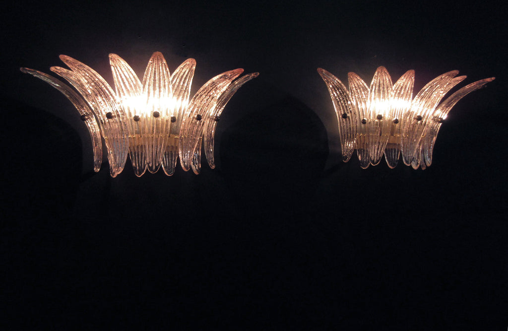 Murano Wall Lamp | 9 Pink Palmette Glass | Set of 2