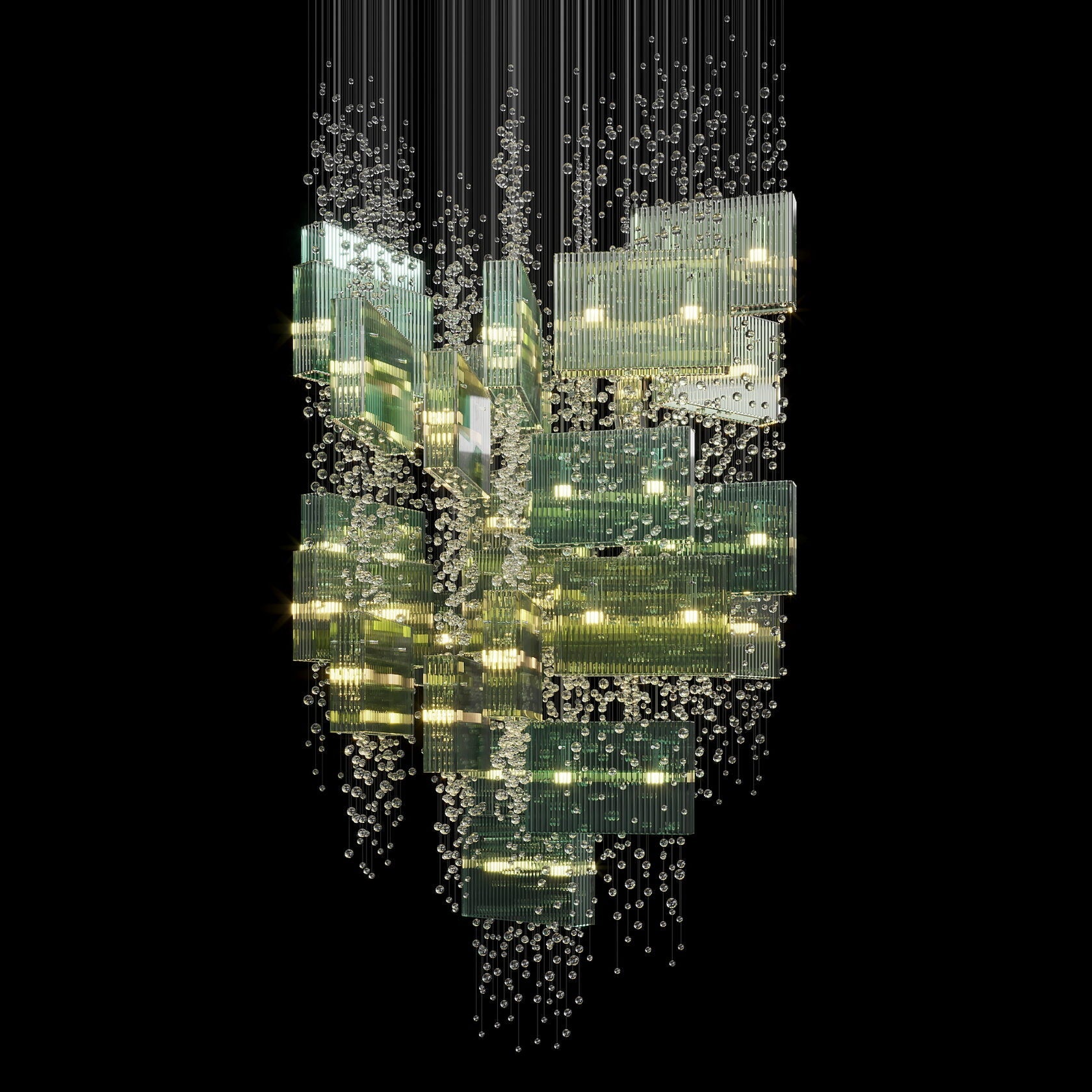 Green Crystal Rain Chandelier