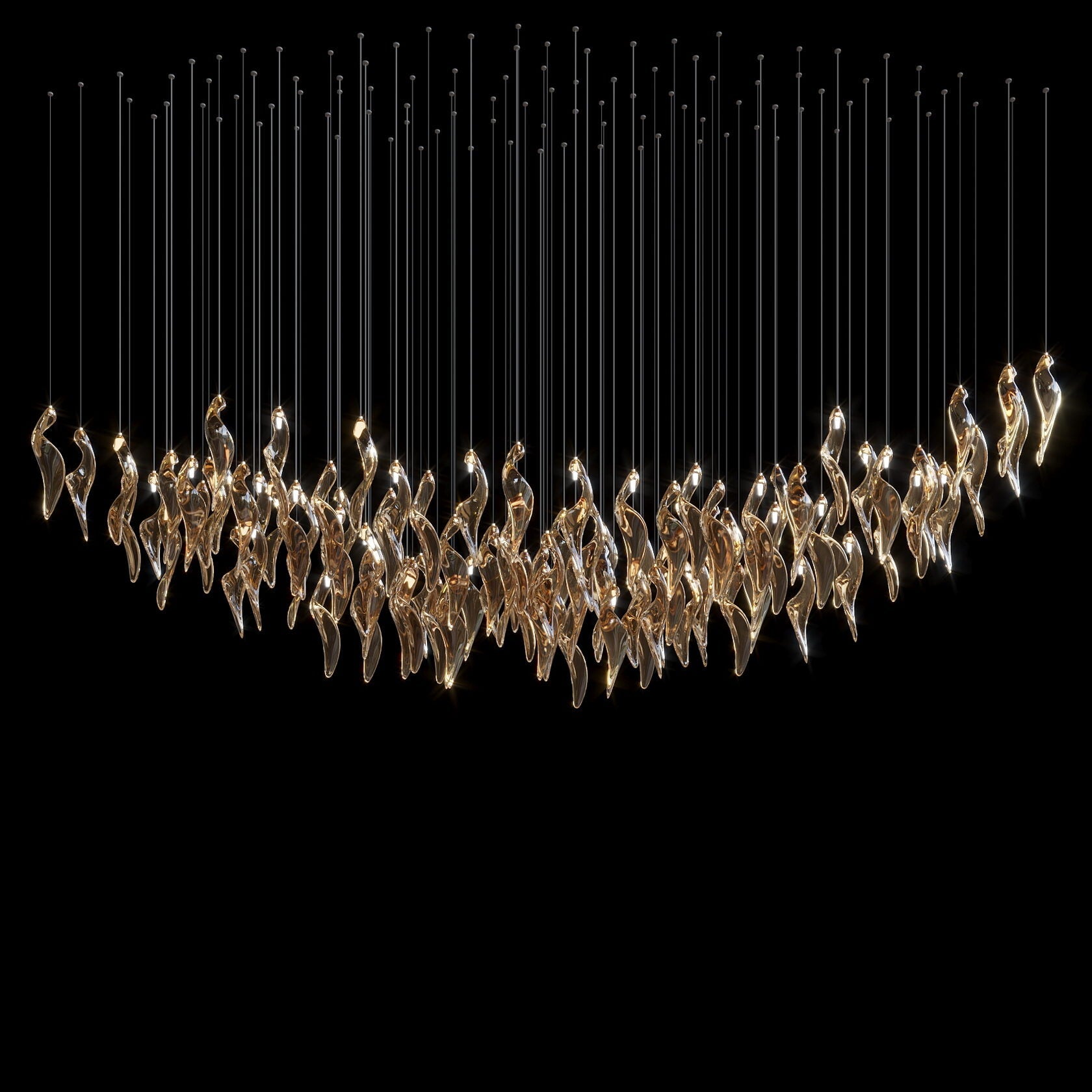 Amber Glass Flame Cascade Chandelier
