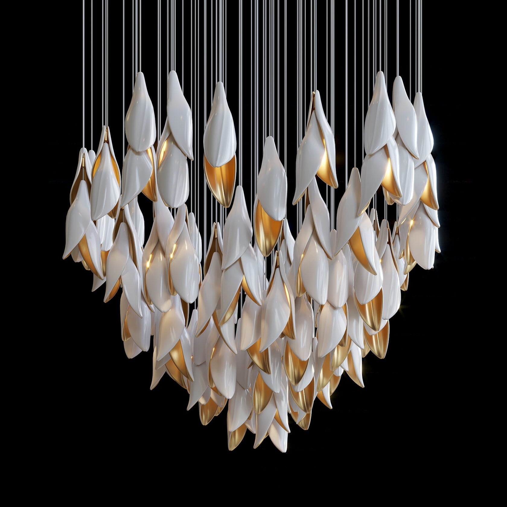 Black Gold Petal Cascade Chandelier