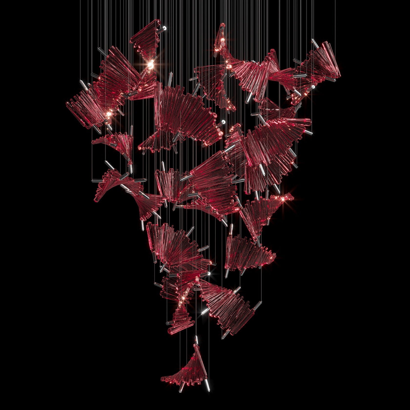 Crimson Fan Wave Chandelier