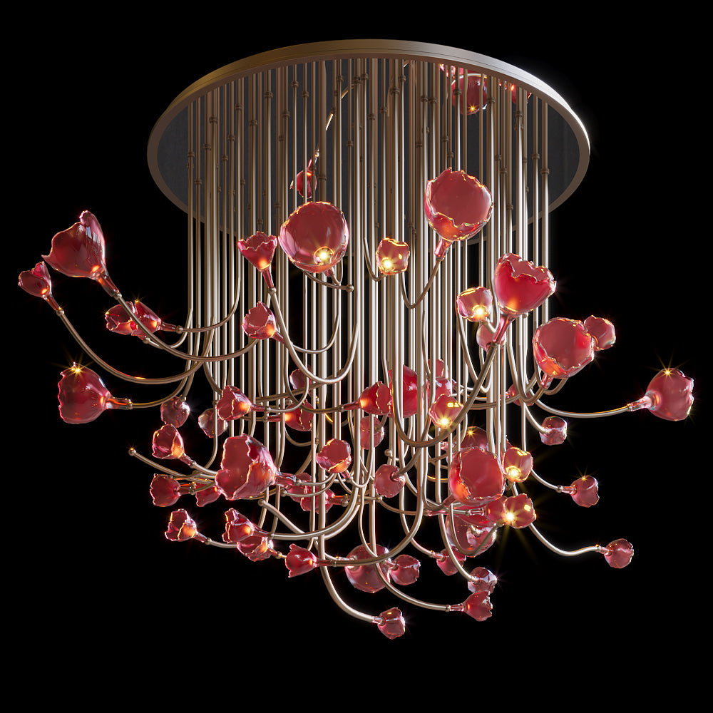 Crimson Tulip Fringe Chandelier