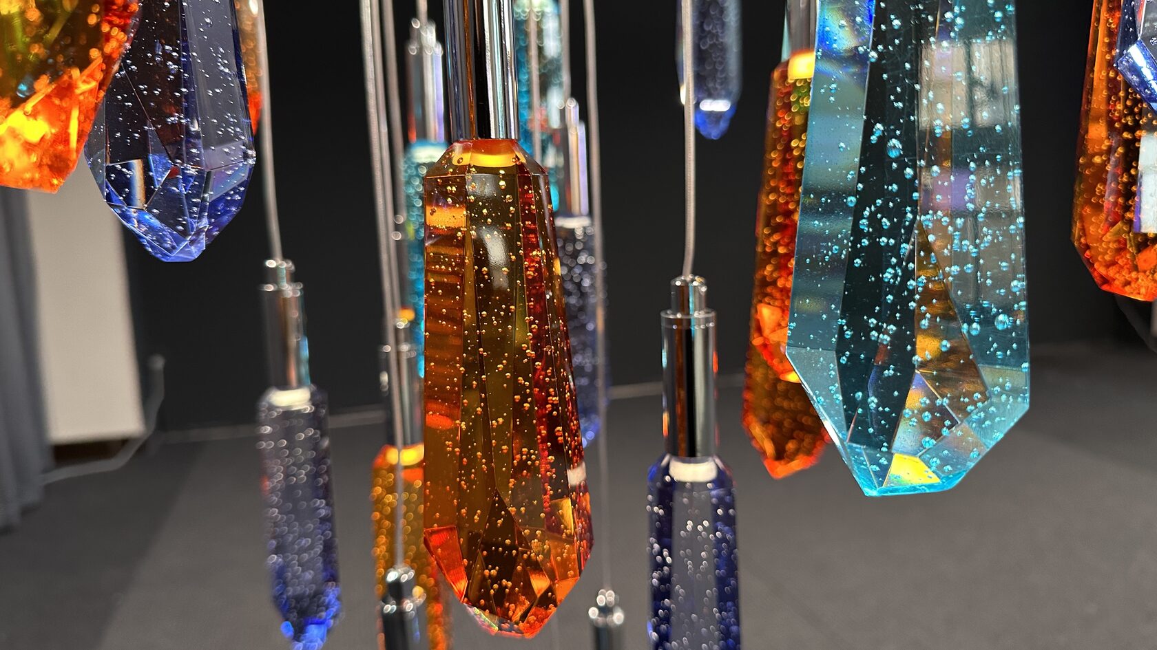 Amber Blue Crystal Rain Chandelier