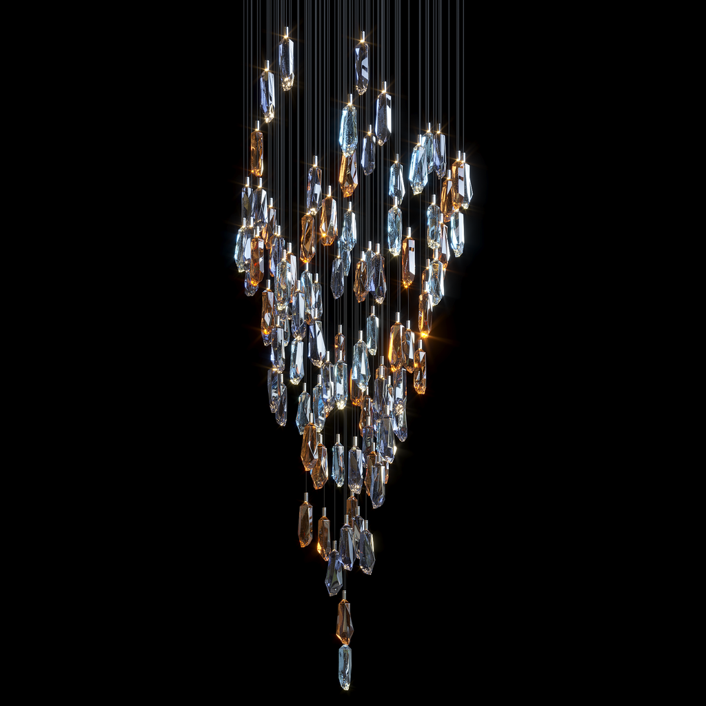 Amber Blue Crystal Rain Chandelier