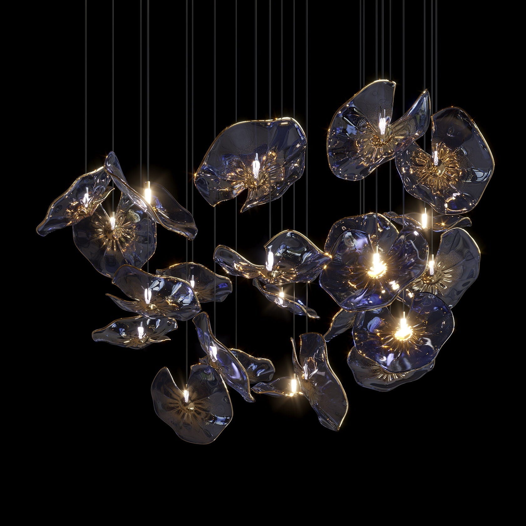 Smoke Glass Lily Cluster Chandelier