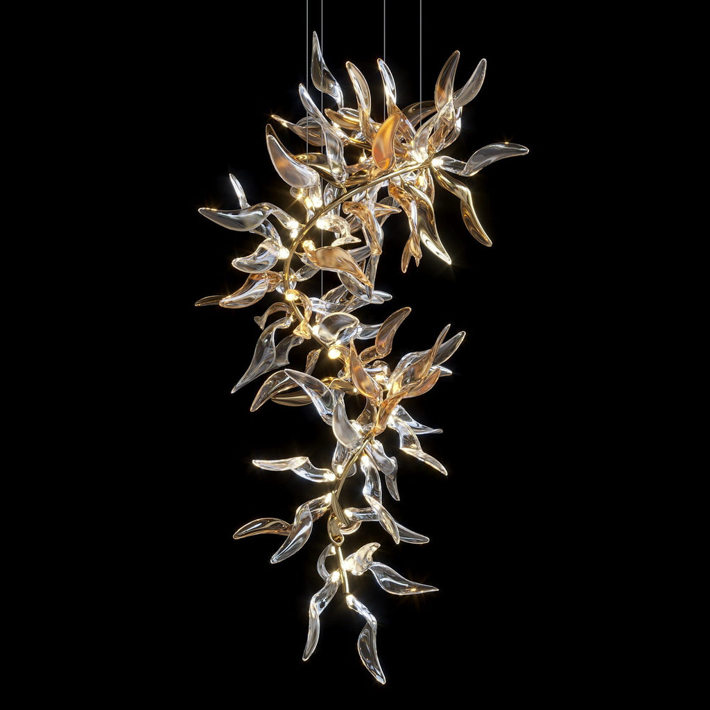 Amber Glass Leaf Branch Chandelier