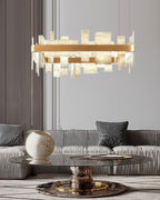 Long Cord Alabaster Ceiling Pendant Light Brushed Gold
