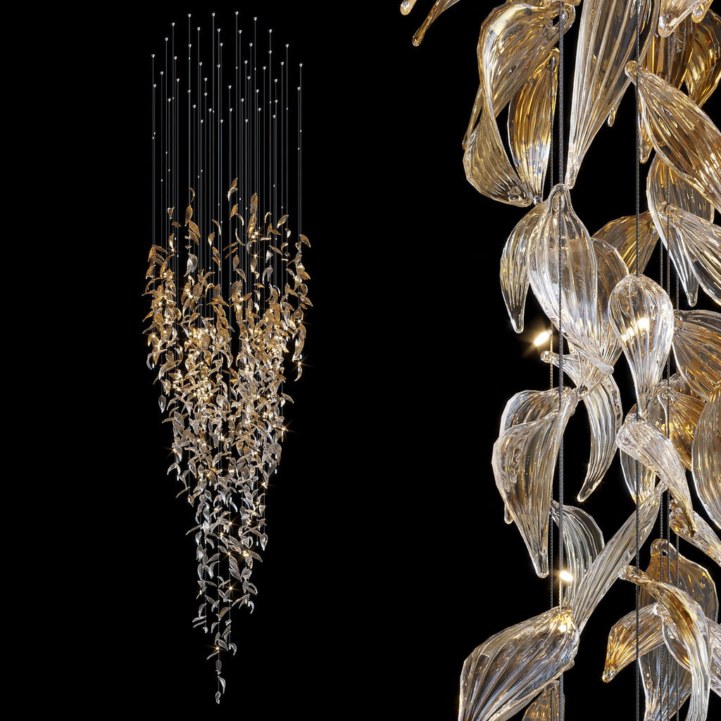 Gold Crystal Leaf Rain Chandelier