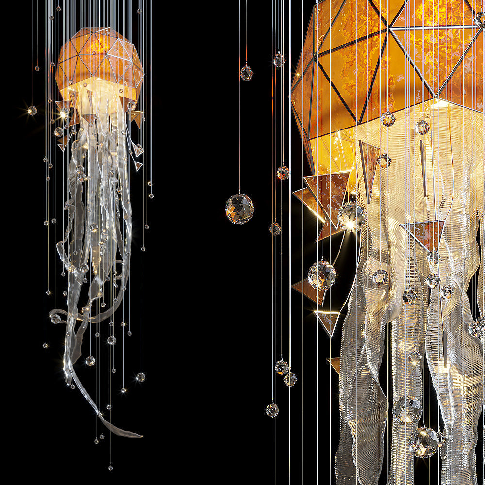 Amber Geometric Jellyfish Chandelier