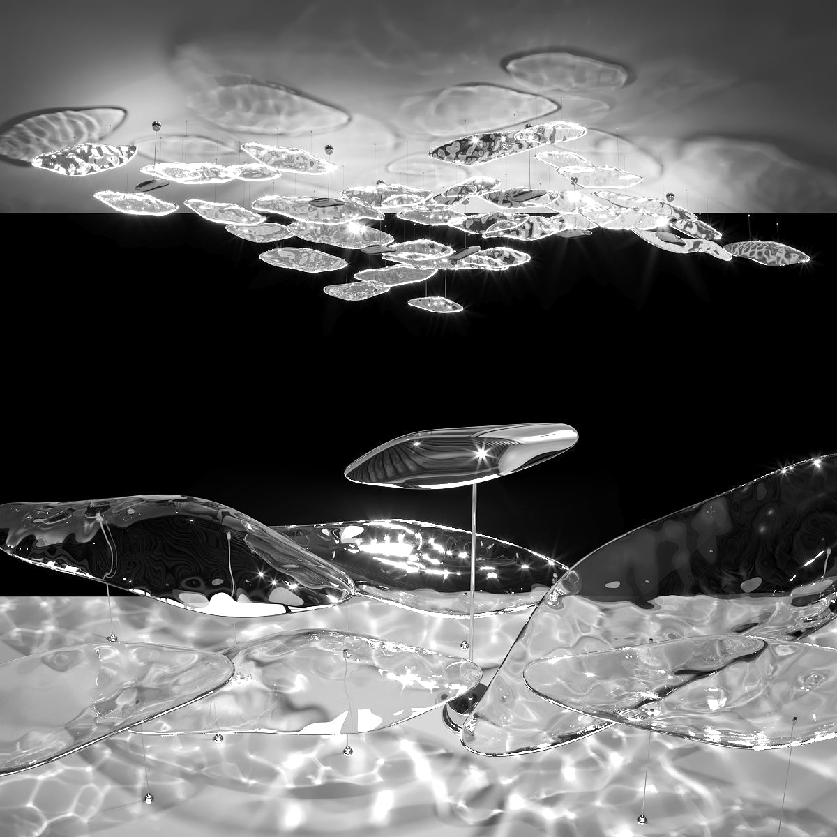 Aqua Glass Manta Orbit Chandelier