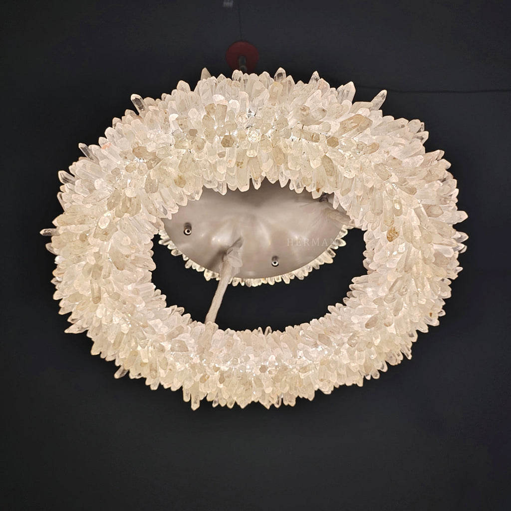 Premium 24-47 Inch Round Clear Geode Quartz Crystal Ring Pendant Light Modern Chandelier for Living Room product image