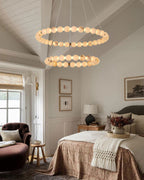 Modern Pearl Alabaster Necklace Circle Triple Chandelier with Dia 60+80+100cm by Bling Lighting Studio
