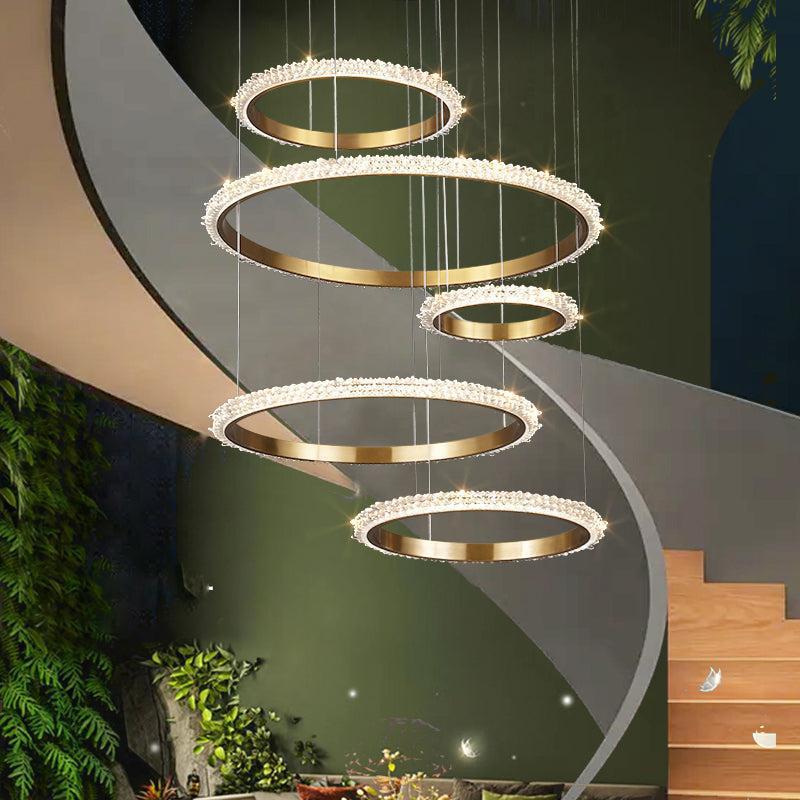 Staircase Quartz Modern Crystal Ring Chandelier by Bling Lighting Studio