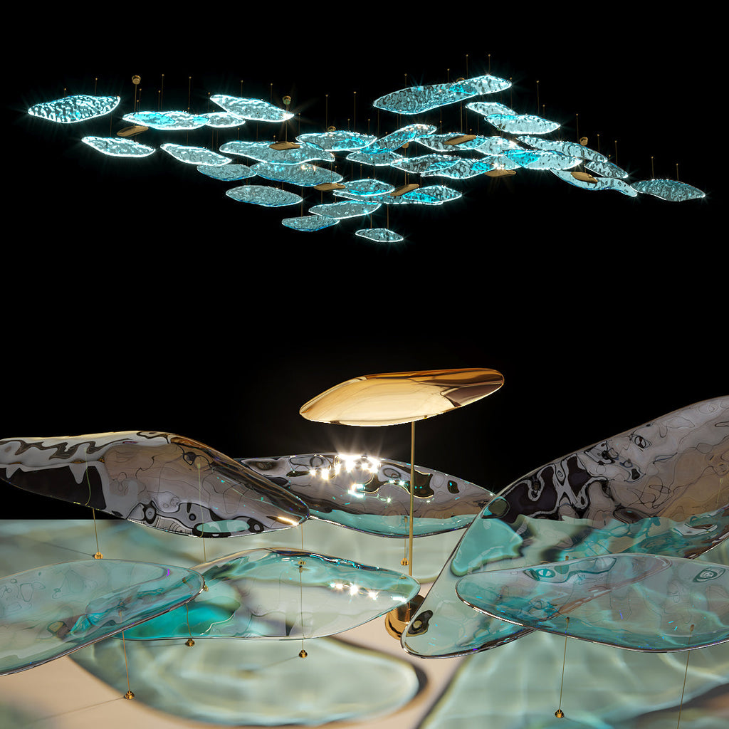 Aqua Glass Manta Orbit Chandelier