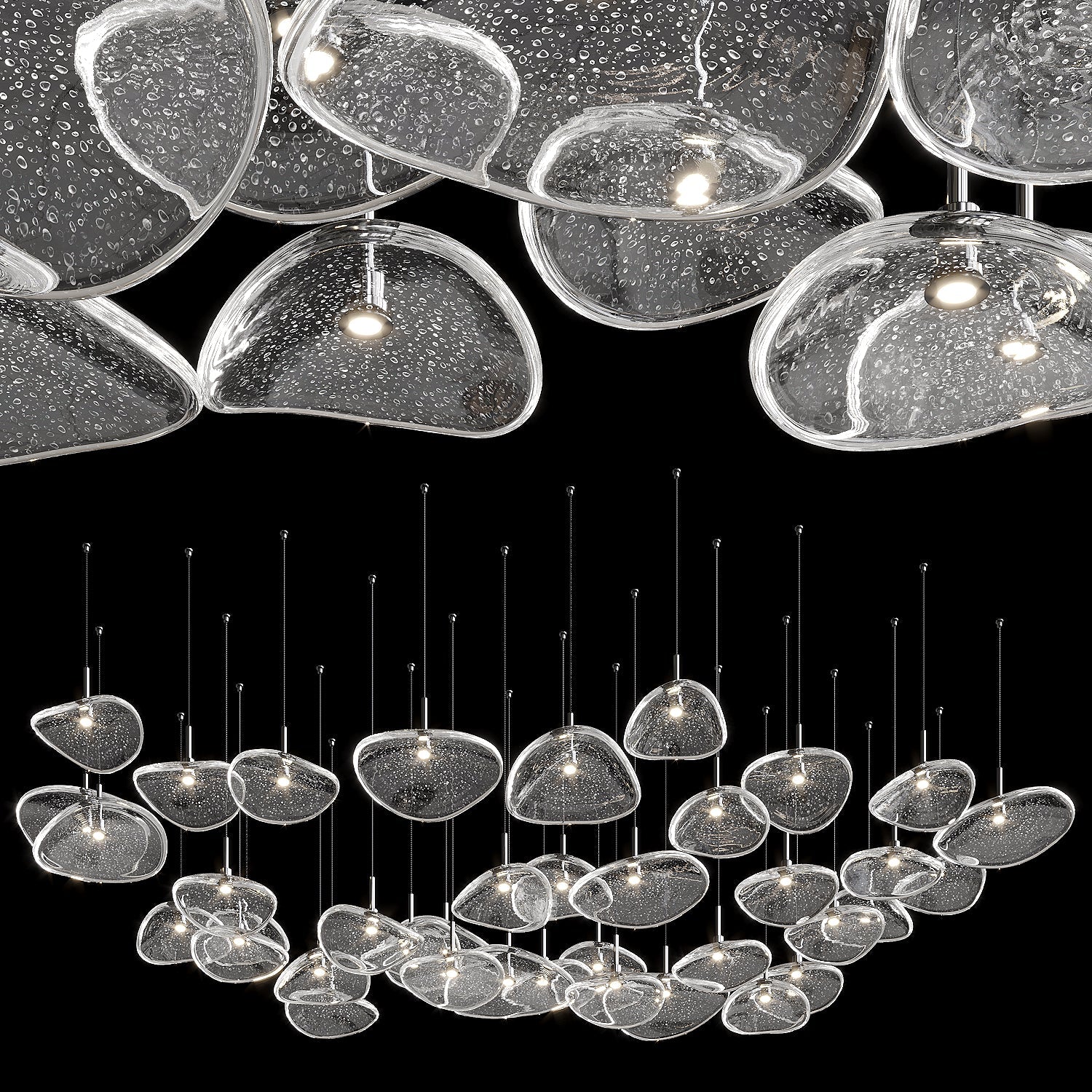 Bubble Glass Pebble Cascade Chandelier