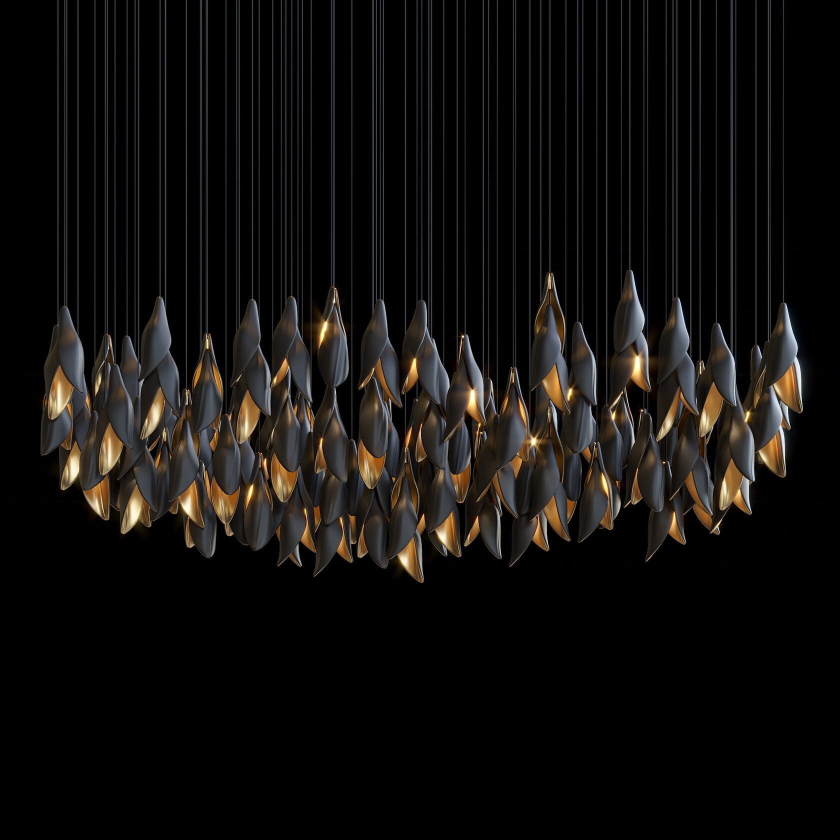 Black Gold Petal Cascade Chandelier