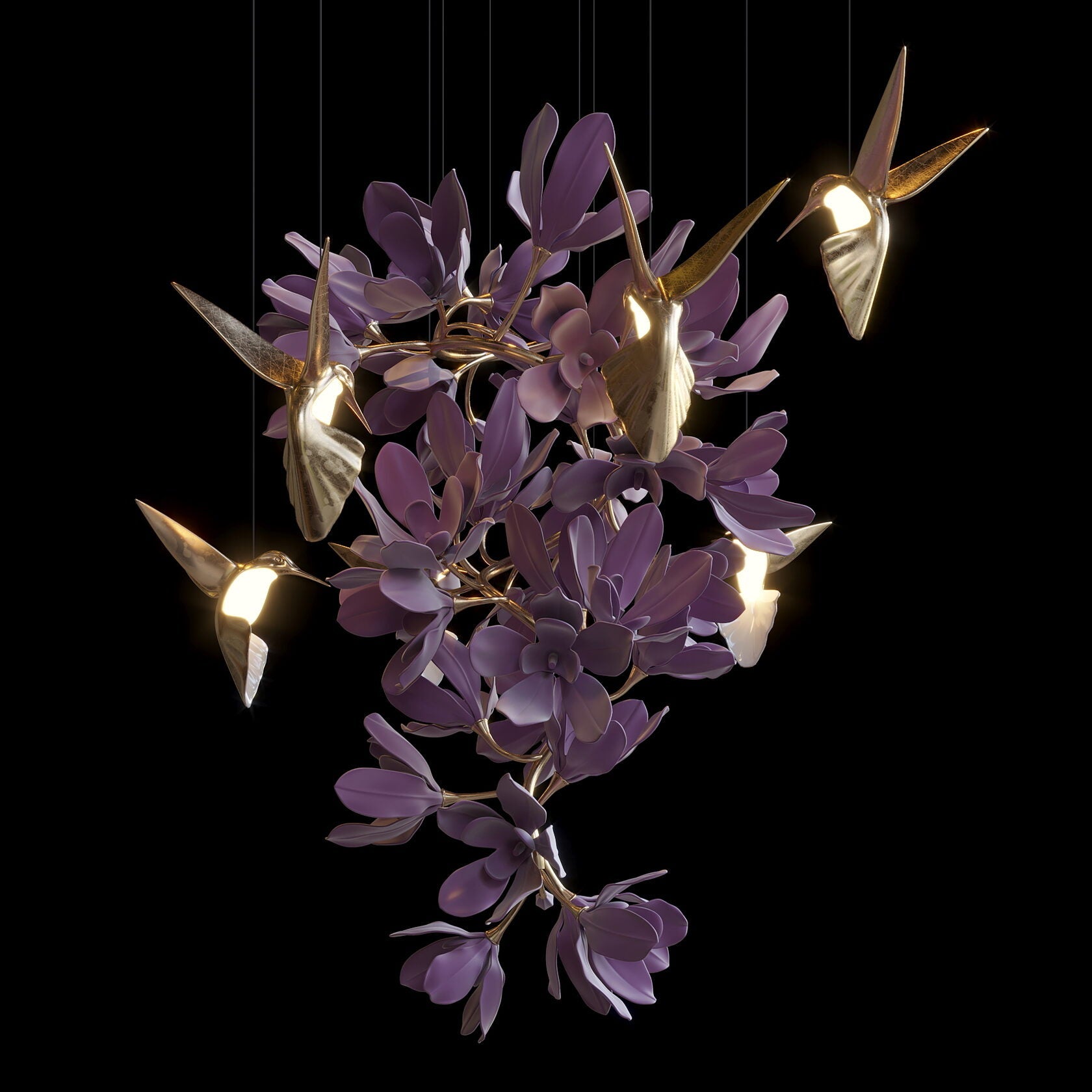 Violet Blossom Bird Chandelier