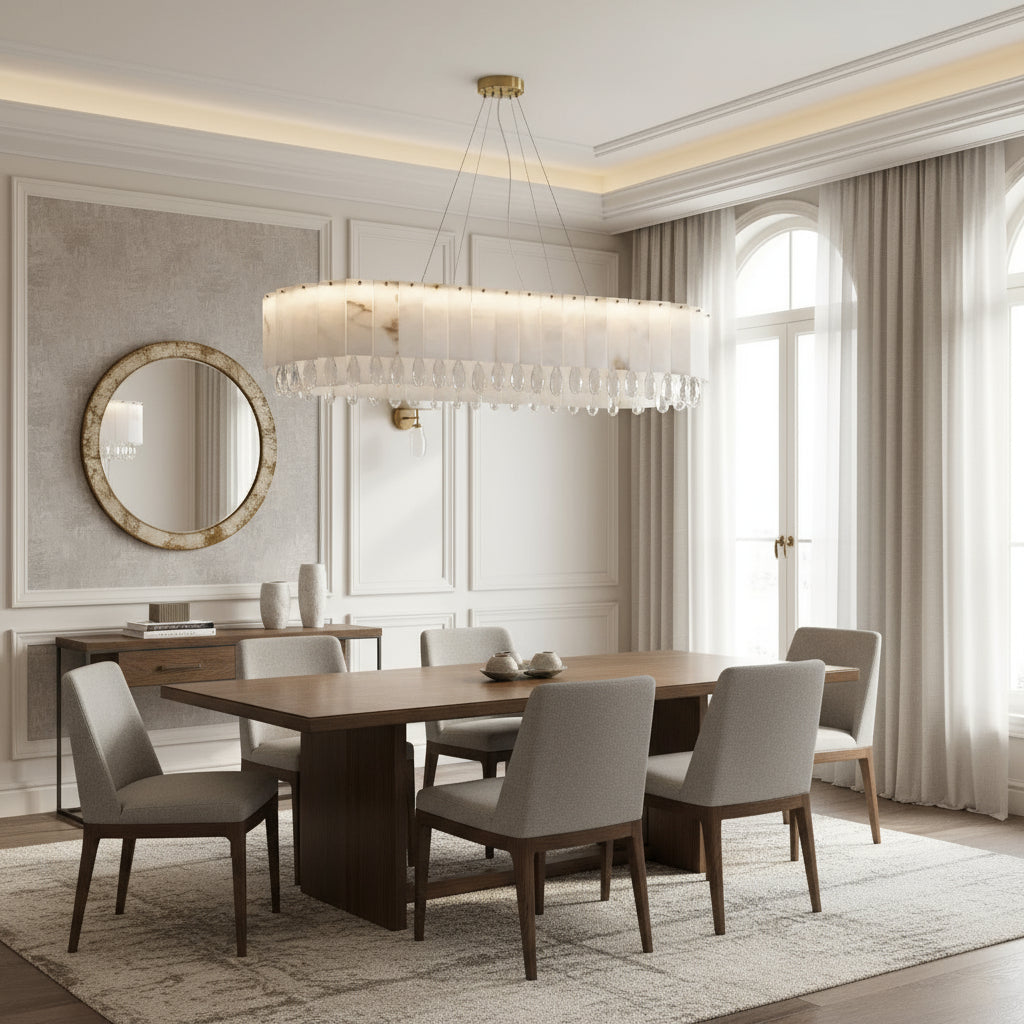 Stuart Modern Alabaster & Crystal Dining Room Chandelier additional product view
