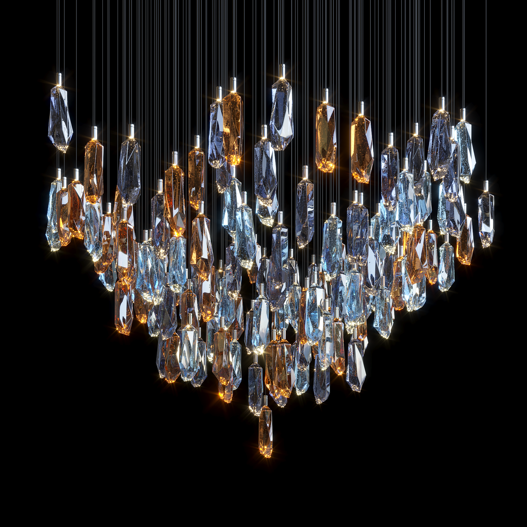 Amber Blue Crystal Rain Chandelier