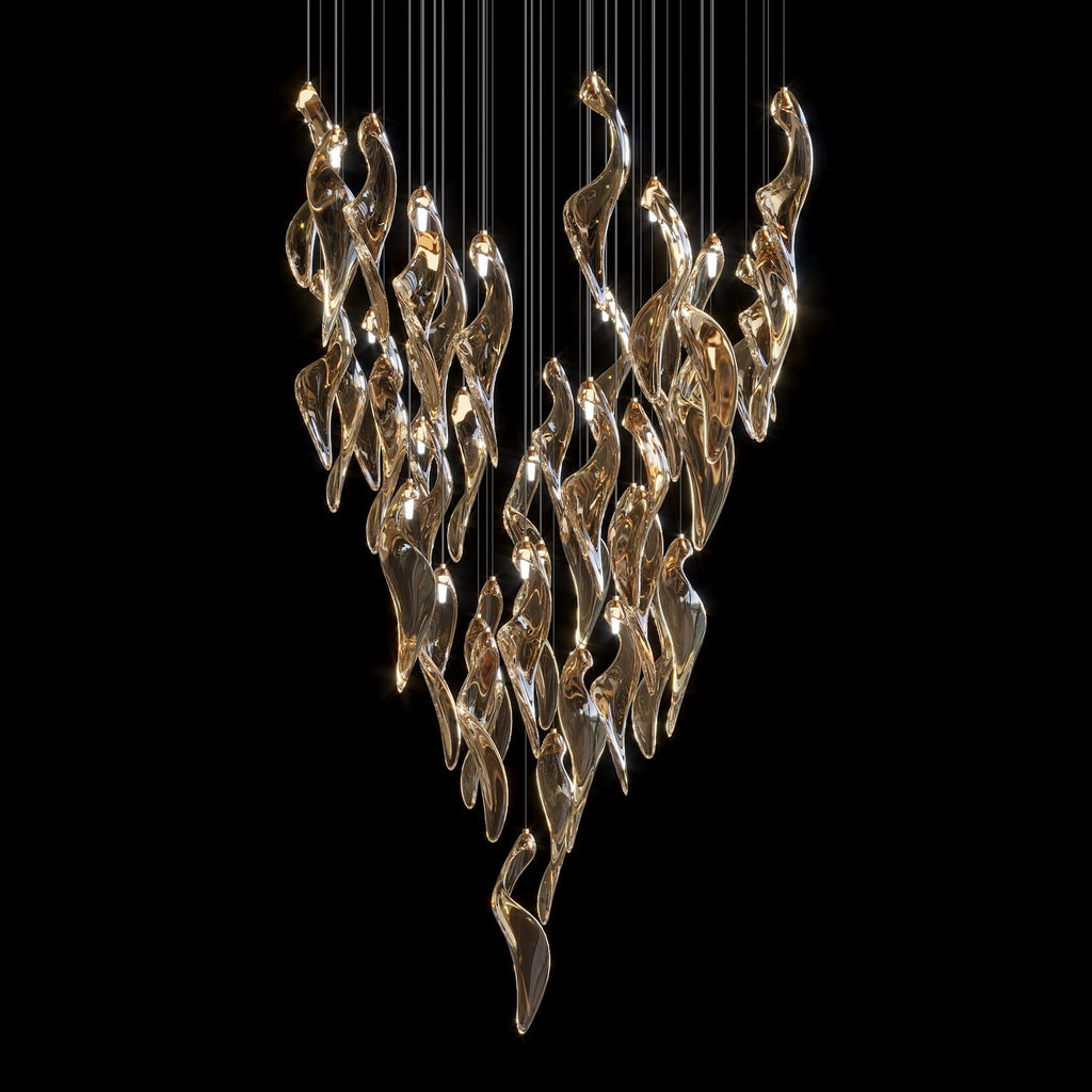 Amber Glass Flame Cascade Chandelier