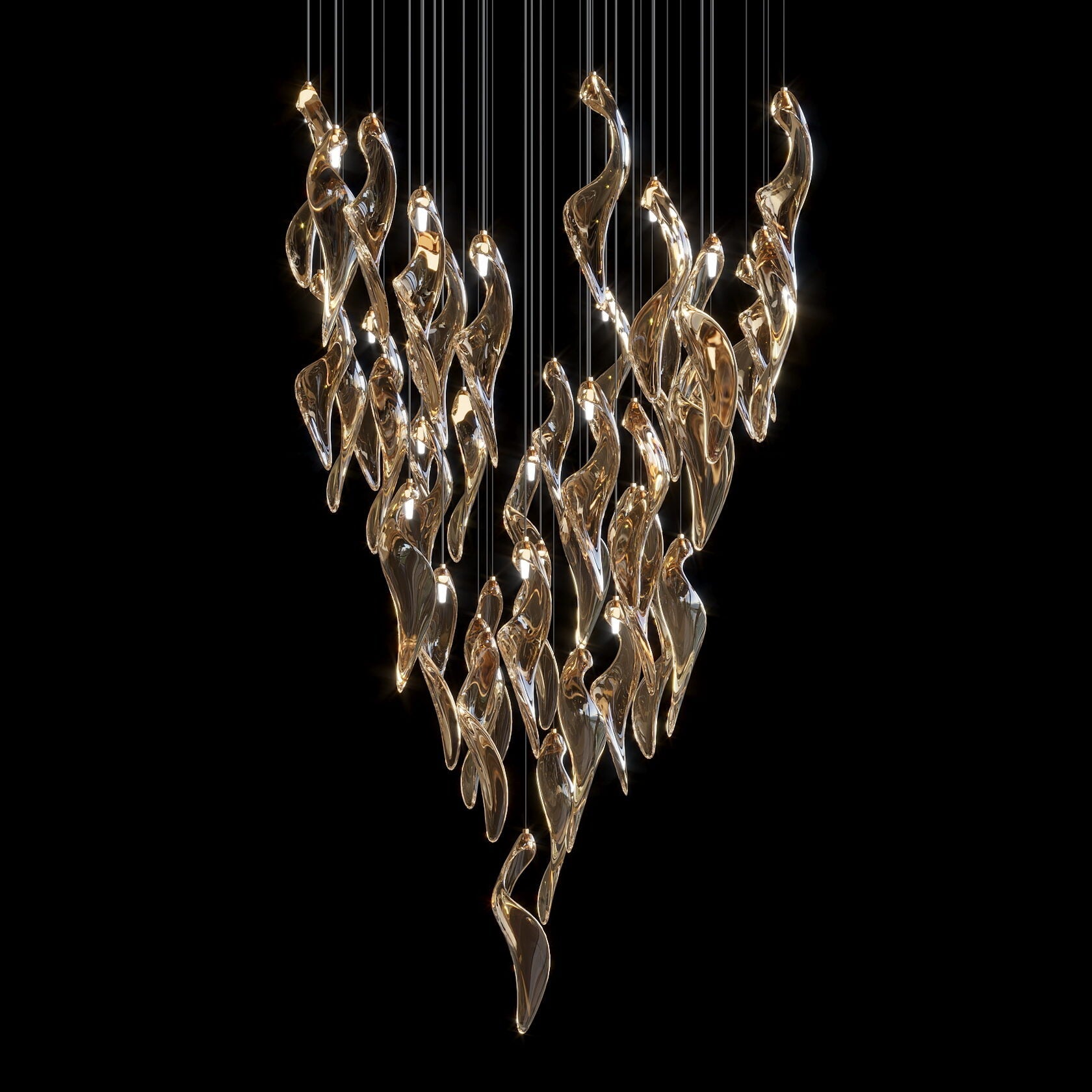 Amber Glass Flame Cascade Chandelier