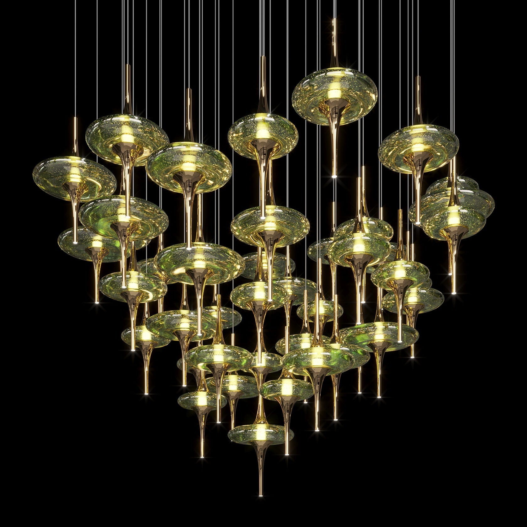 Green Glass Saucer Chandelier