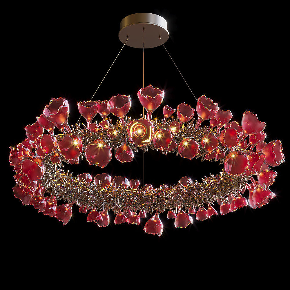 Crimson Tulip Fringe Chandelier