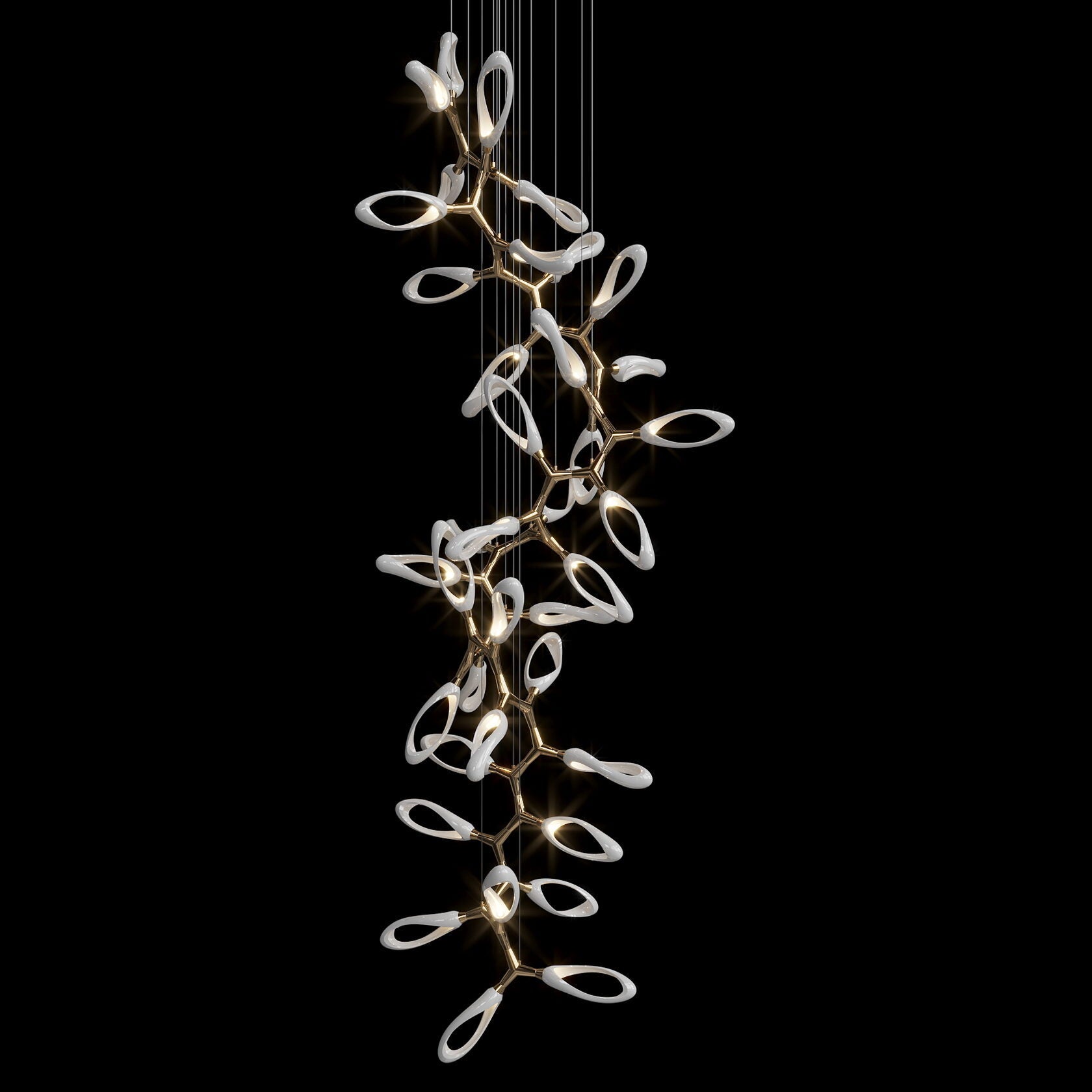 White Orbital Branch Chandelier