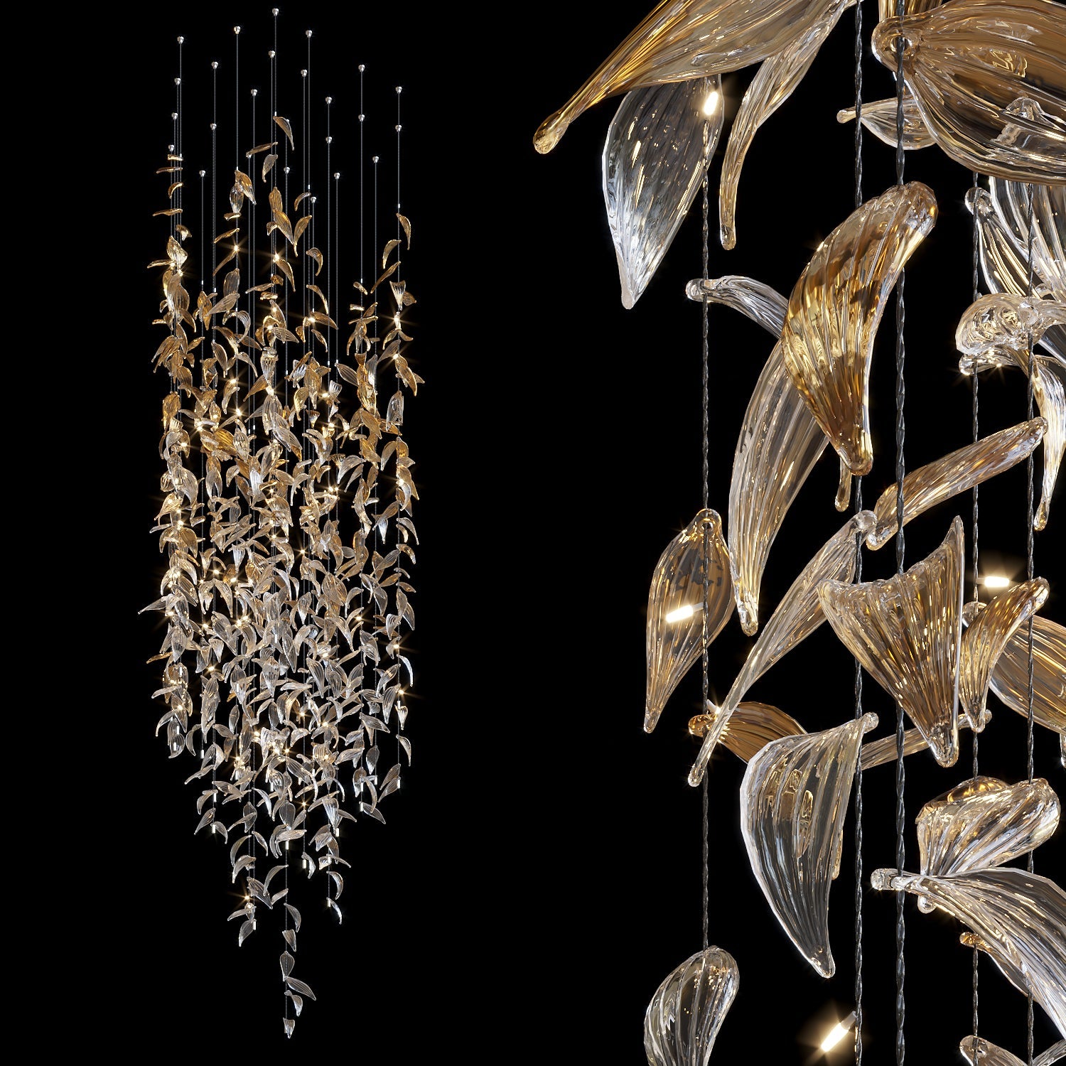 Gold Crystal Leaf Rain Chandelier