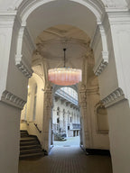 Pair Magnificent Murano Glass Chandeliers, 101 Pink Tube Glasses