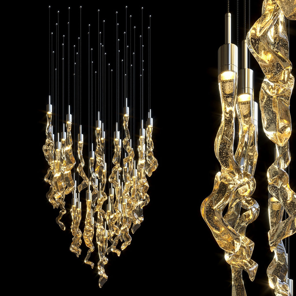Amber Crystal Ribbon Rain Chandelier