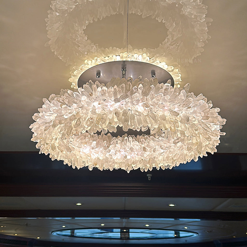 Premium 24-47 Inch Round Clear Geode Quartz Crystal Ring Pendant Light Modern Chandelier for Living Room product image