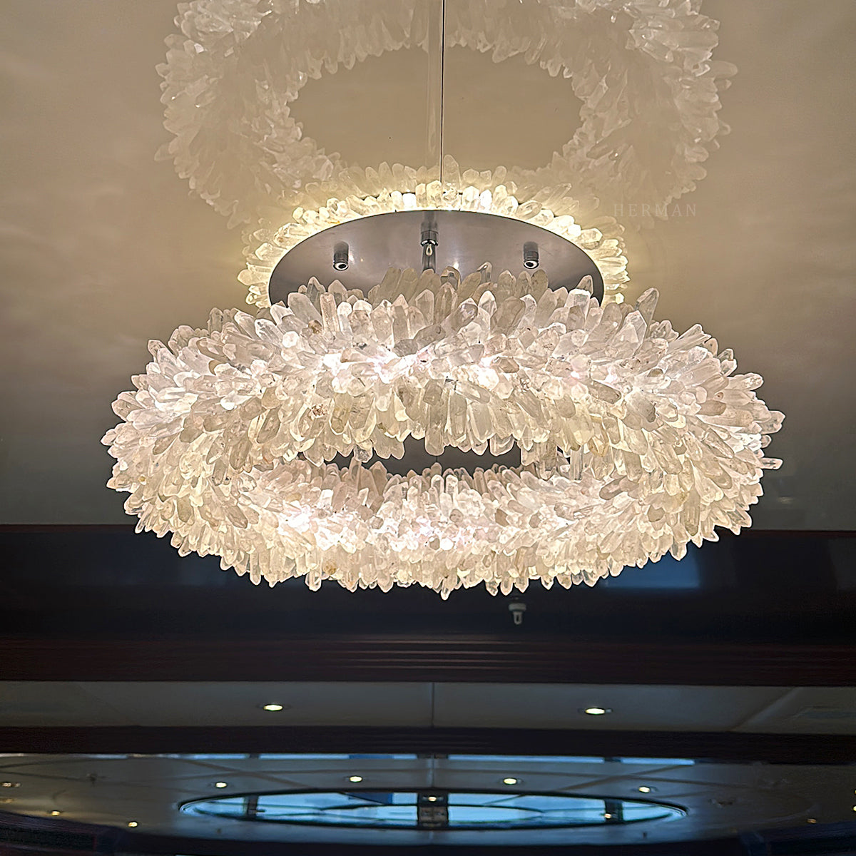 Premium 24-47 Inch Round Clear Geode Quartz Crystal Ring Pendant Light Modern Chandelier for Living Room product image