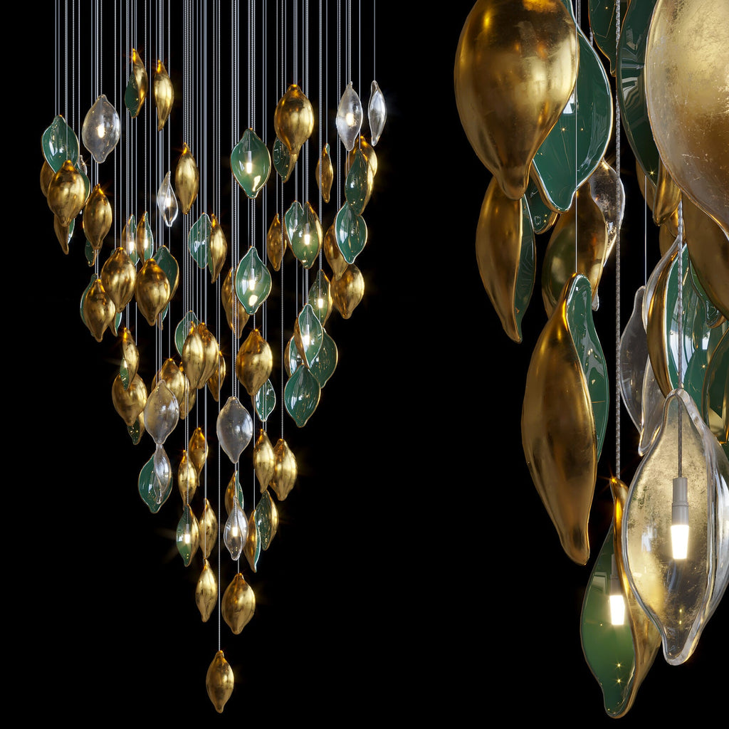 Gold Green Pod Rain Chandelier