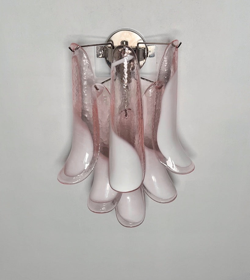 Murano Wall Lamp | 6 Pink Lattimo Petal Glass | Set of 2