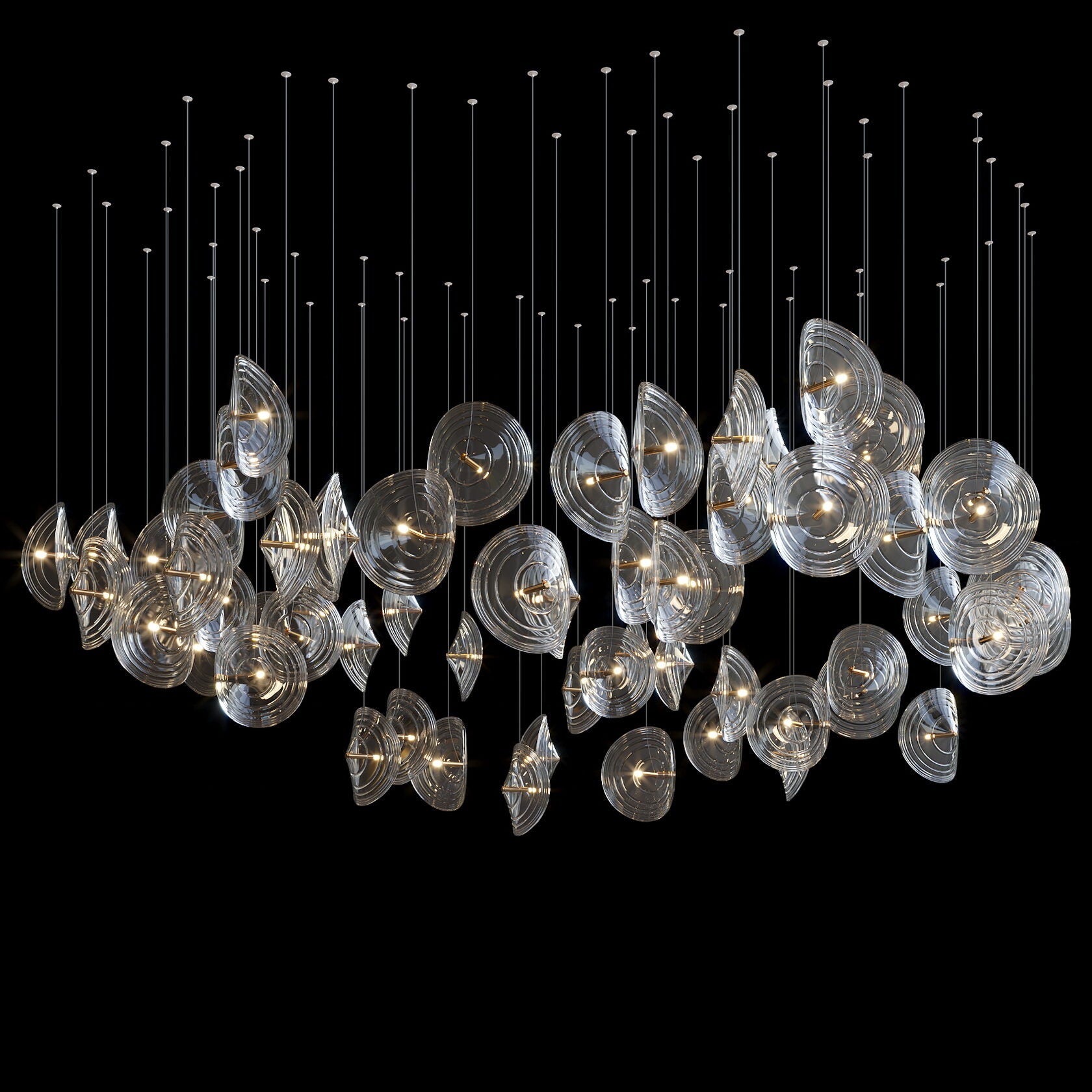 Clear Ripple Disc Cluster Chandelier