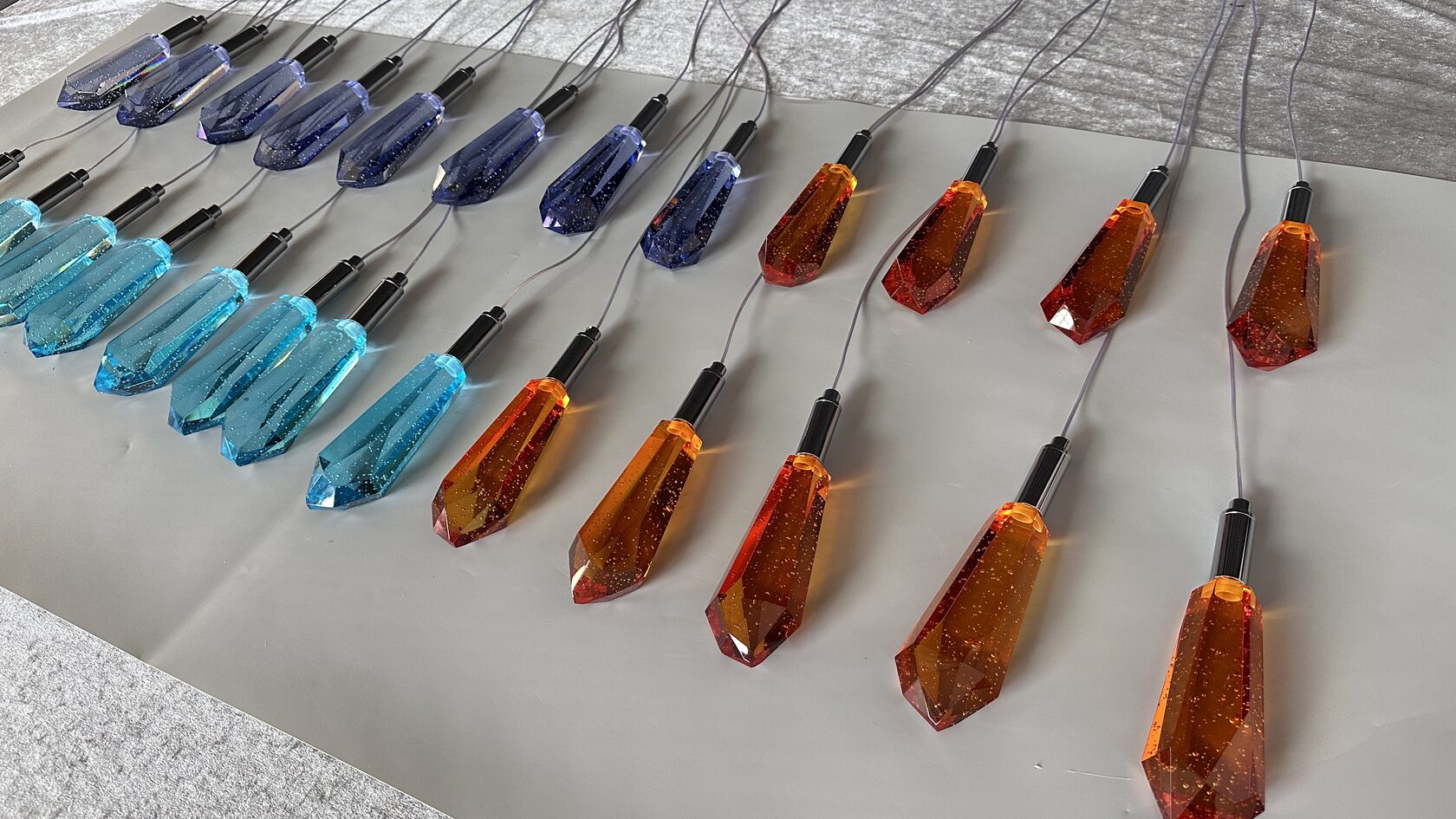 Amber Blue Crystal Rain Chandelier