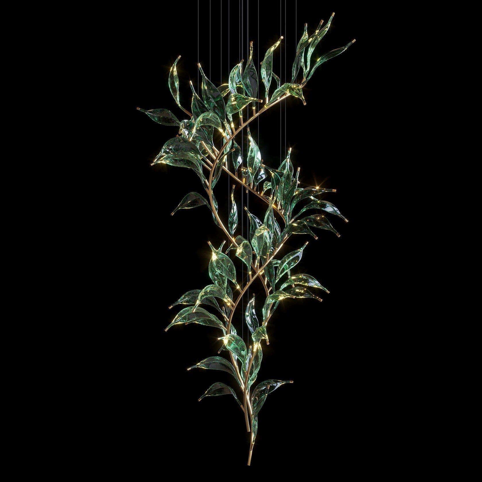 Green Glass Leaf Vine Chandelier