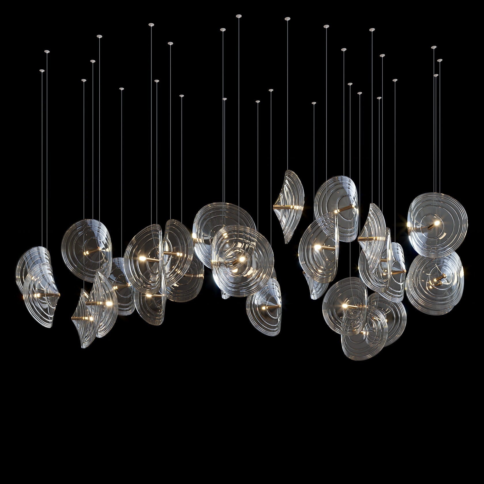 Clear Ripple Disc Cluster Chandelier