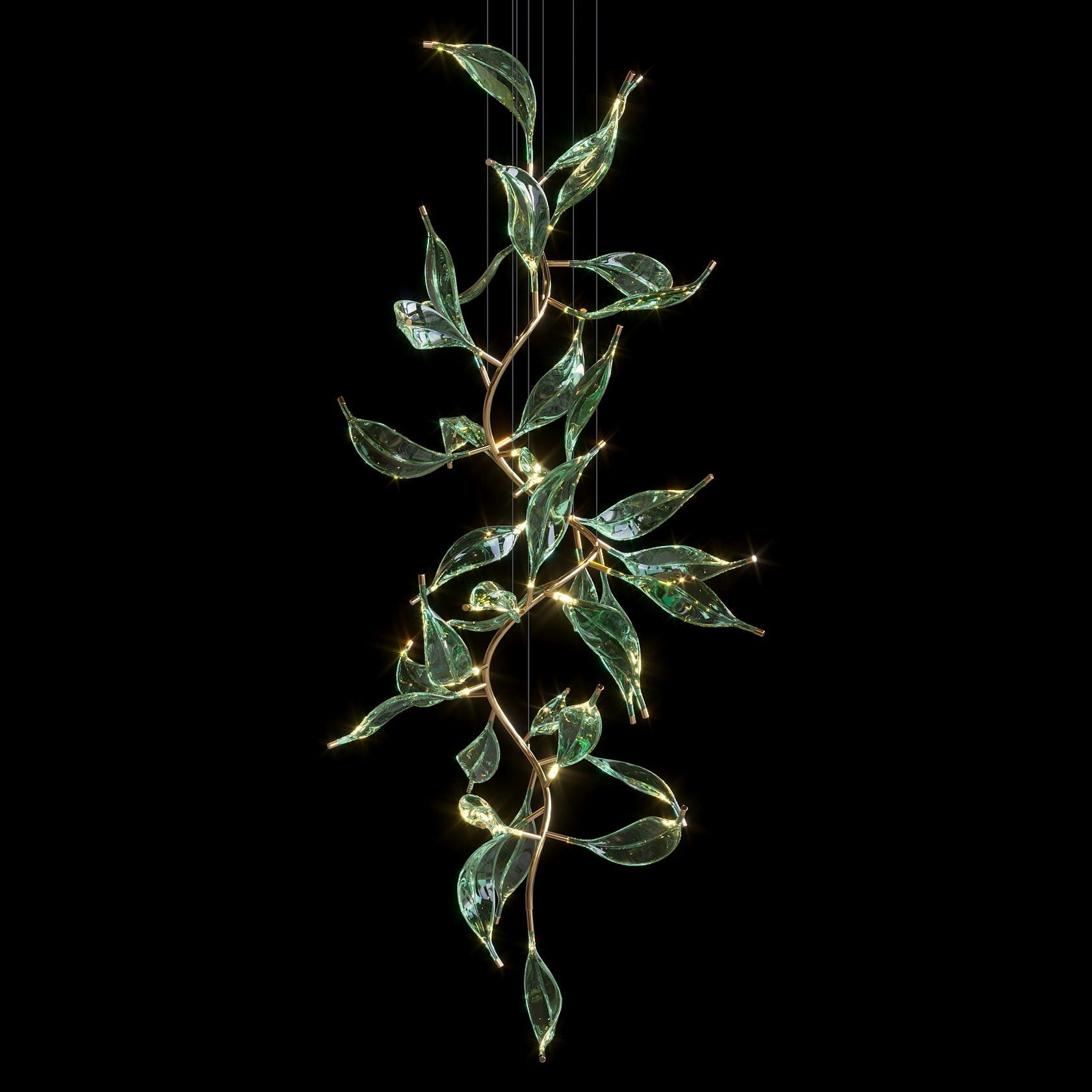 Green Glass Leaf Vine Chandelier