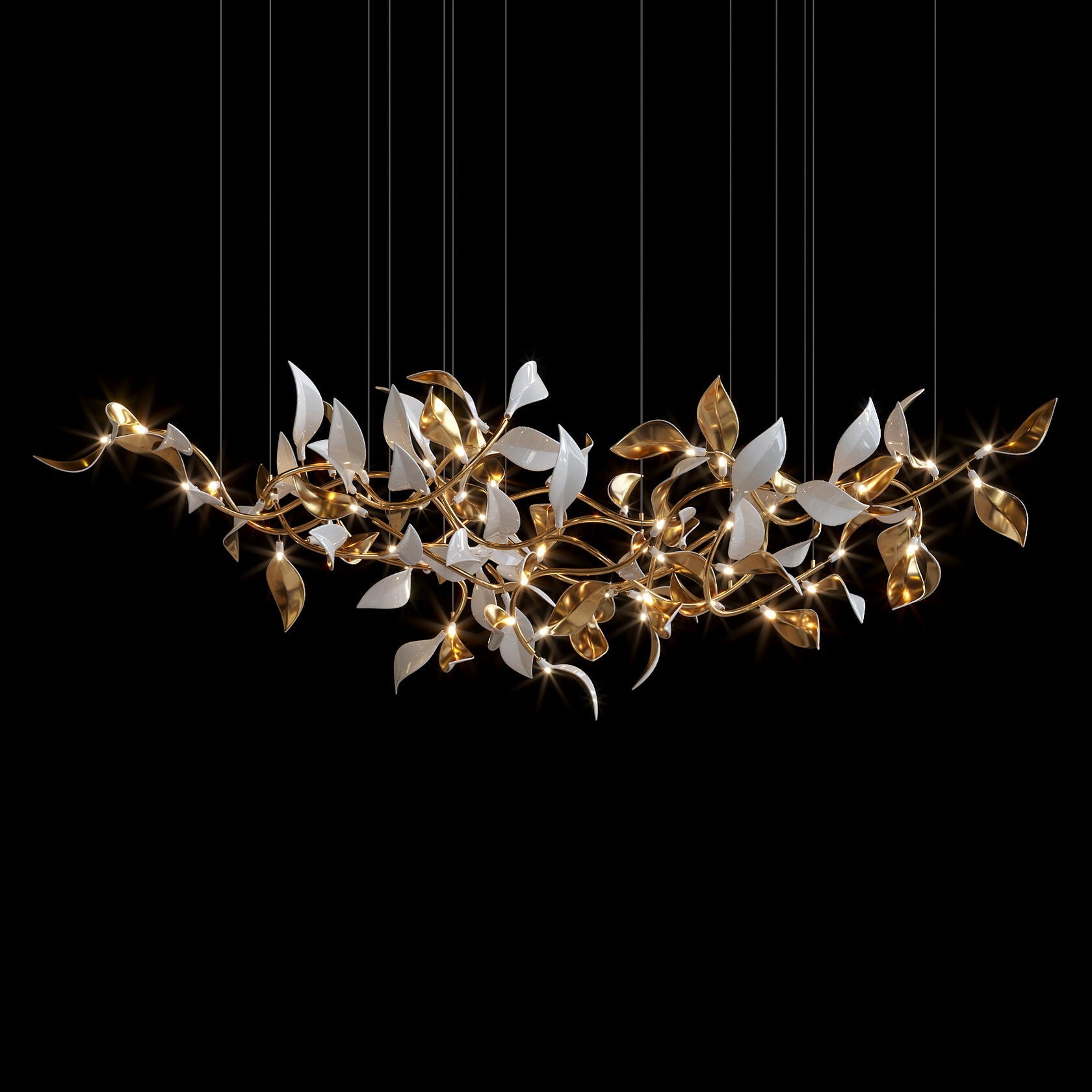 White Gold Leaf Vine Chandelier
