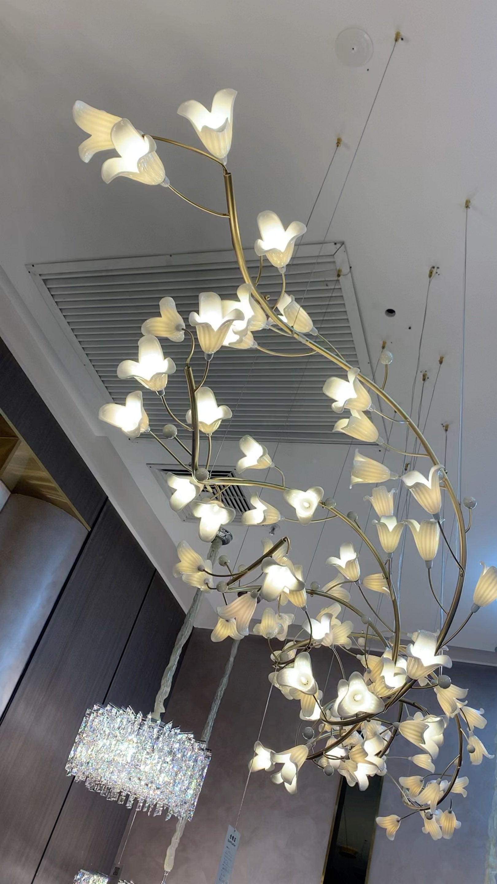 Modern Brass Branch Ceramics Flower Chandelier for Stylish Living Room Hotel and Restaurant by Bling Lighting Studio