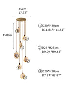 Postmodern LED Spanish Marble Chandelier Lamp in Brass for staircase by Bling Lighting Studio