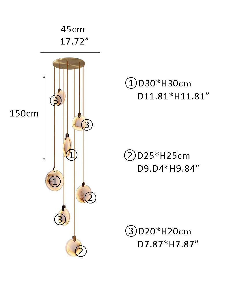 Postmodern LED Spanish Marble Chandelier Lamp in Brass for staircase by Bling Lighting Studio