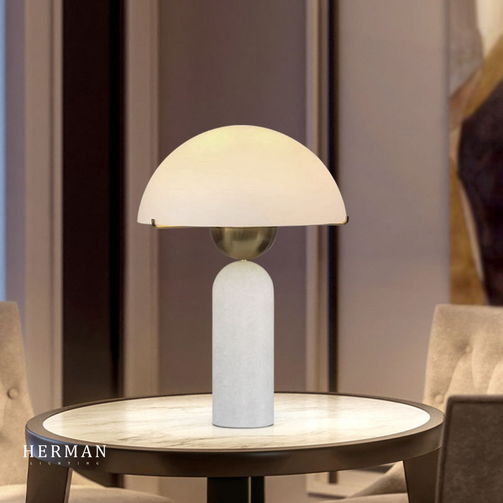 G9 Alabaster white marble table lamp Dia 12"