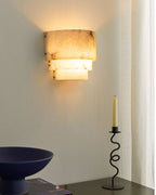 3 Tier White Round Alabaster Chain Pendant Light Fitting in Brass 10in