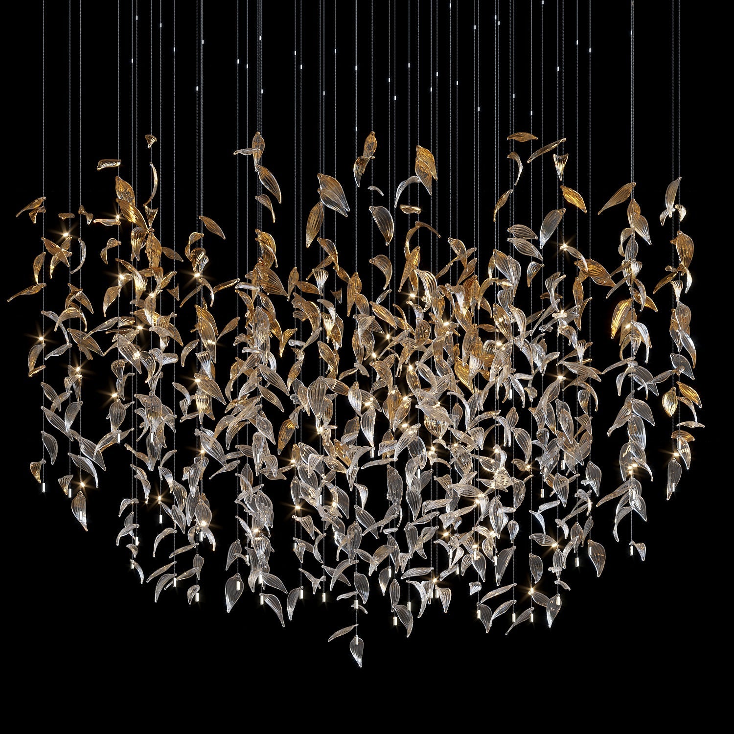Gold Crystal Leaf Rain Chandelier